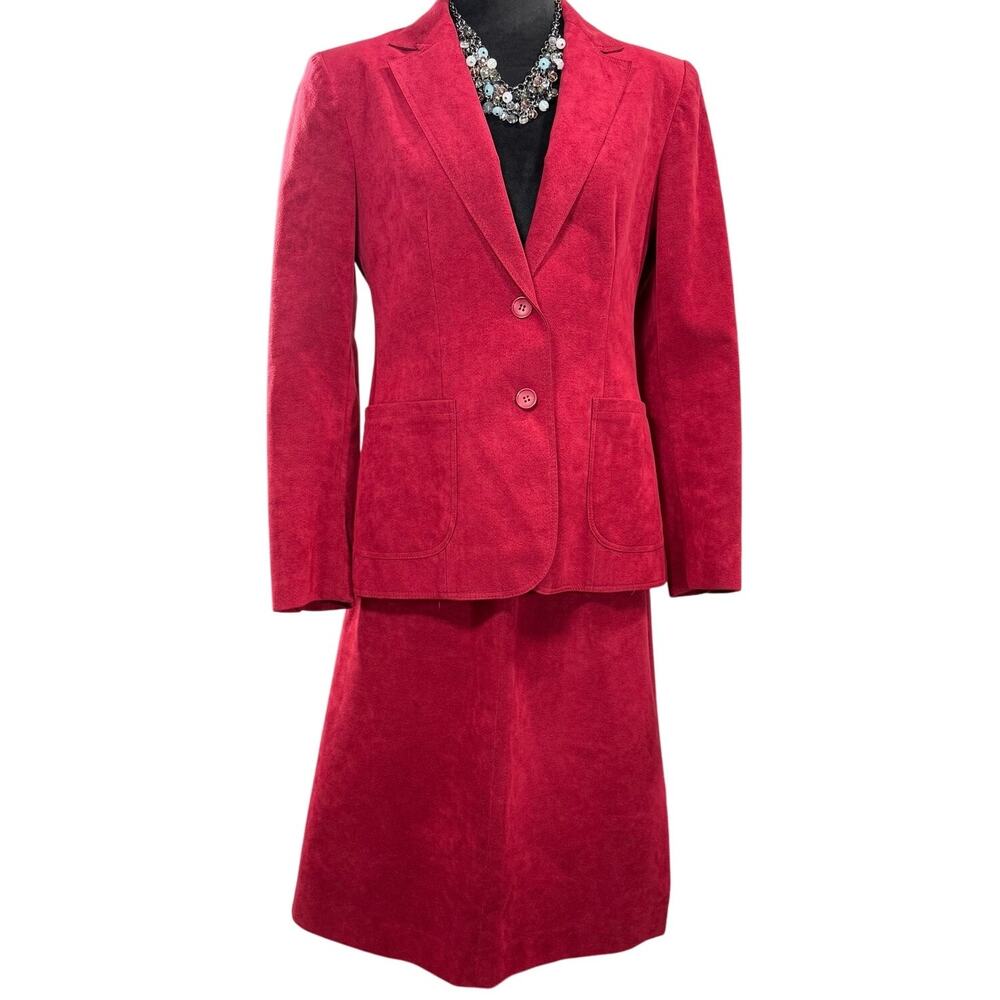 Vintage 70s Women's Medium Skirt Suit Lilli Ann Ultrasuede Fuchsia Red Union